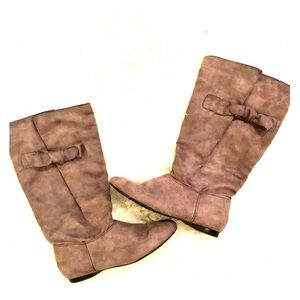 Zara Suede Brown Boots with Bow Detail